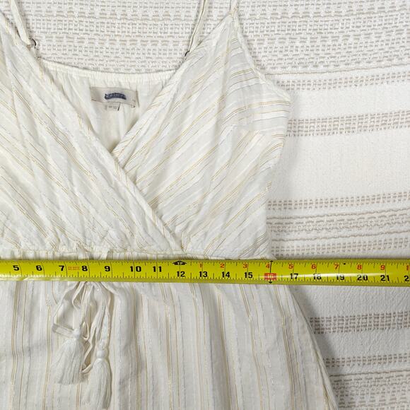 Loft White Gold & Silver Striped Summer Dress w/ Pockets Size 10P NEW - Picture 3 of 9